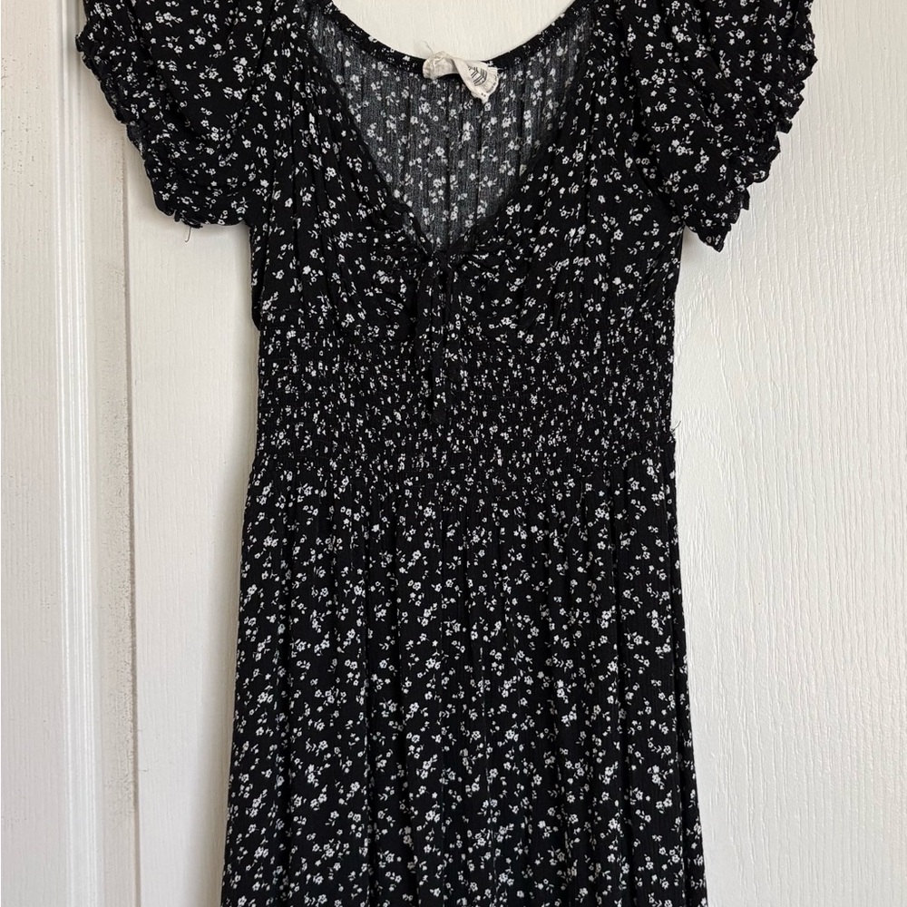 Black Floral Smocked Midi Dress